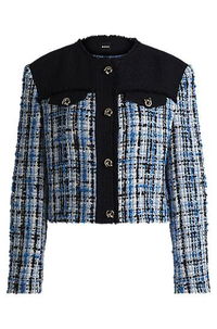 Contrast Panel Tweed Jacket with Knot Buttons