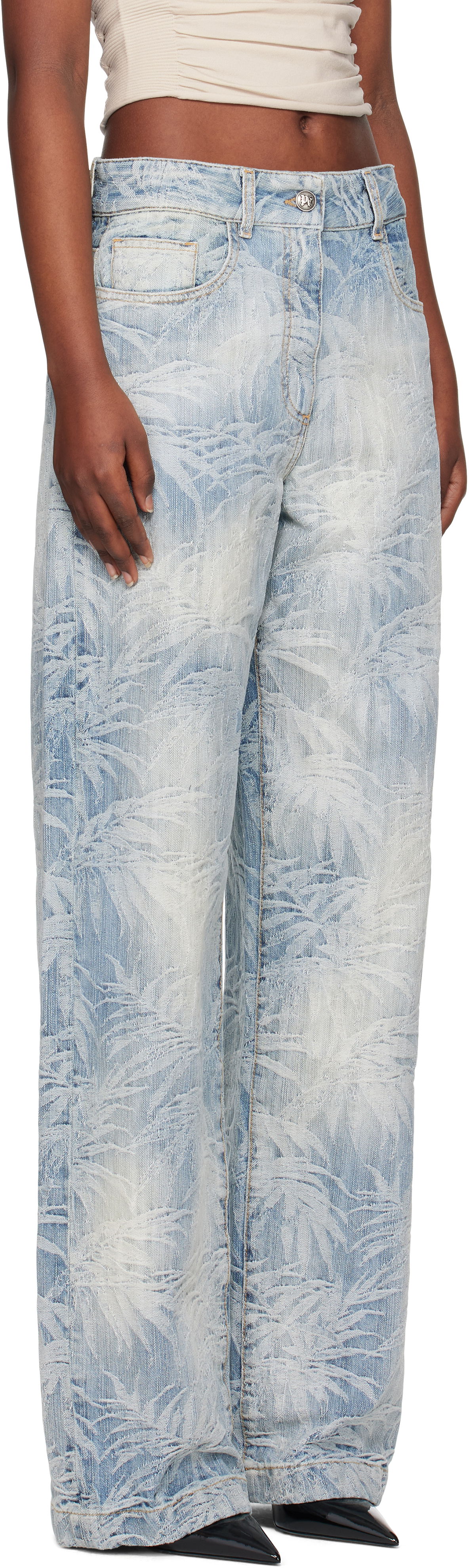 Džínsy Palm Angels Palm Angels Palms Jacquard Loose Jeans Modrá | PWYB041S25DEN0024440, 1