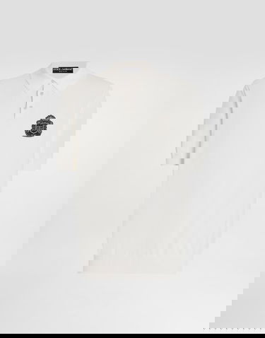 Polo tričko Dolce & Gabbana Knitted Cotton Polo Shirt with DG Milano Emblem Biela | GXZ02ZJBCIUW0111, 0