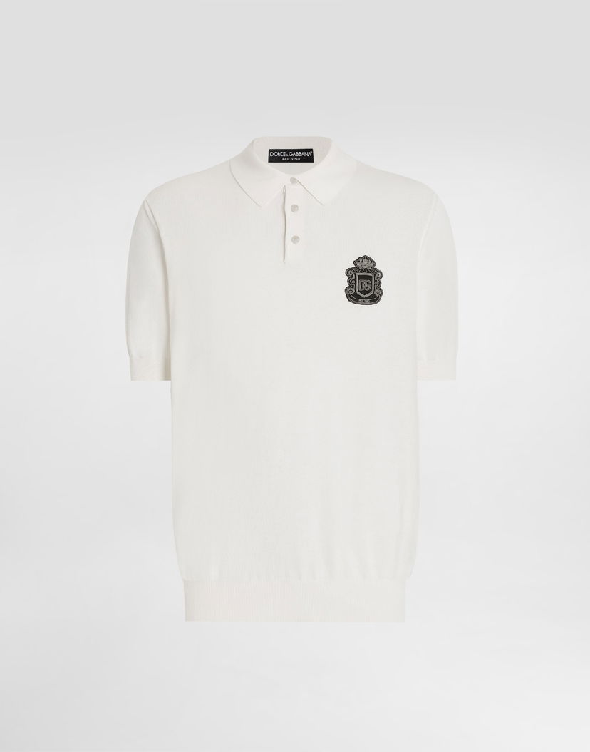 Polo tričko Dolce & Gabbana Knitted Cotton Polo Shirt with DG Milano Emblem Biela | GXZ02ZJBCIUW0111