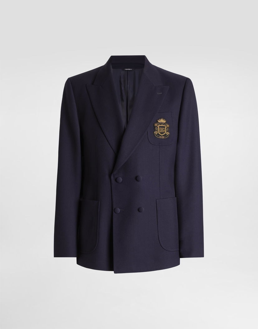 Bunda Dolce & Gabbana Embroidered Crest Double-breasted Portofino Wool Jacket Navy | G2WA1ZFU2YWB0665