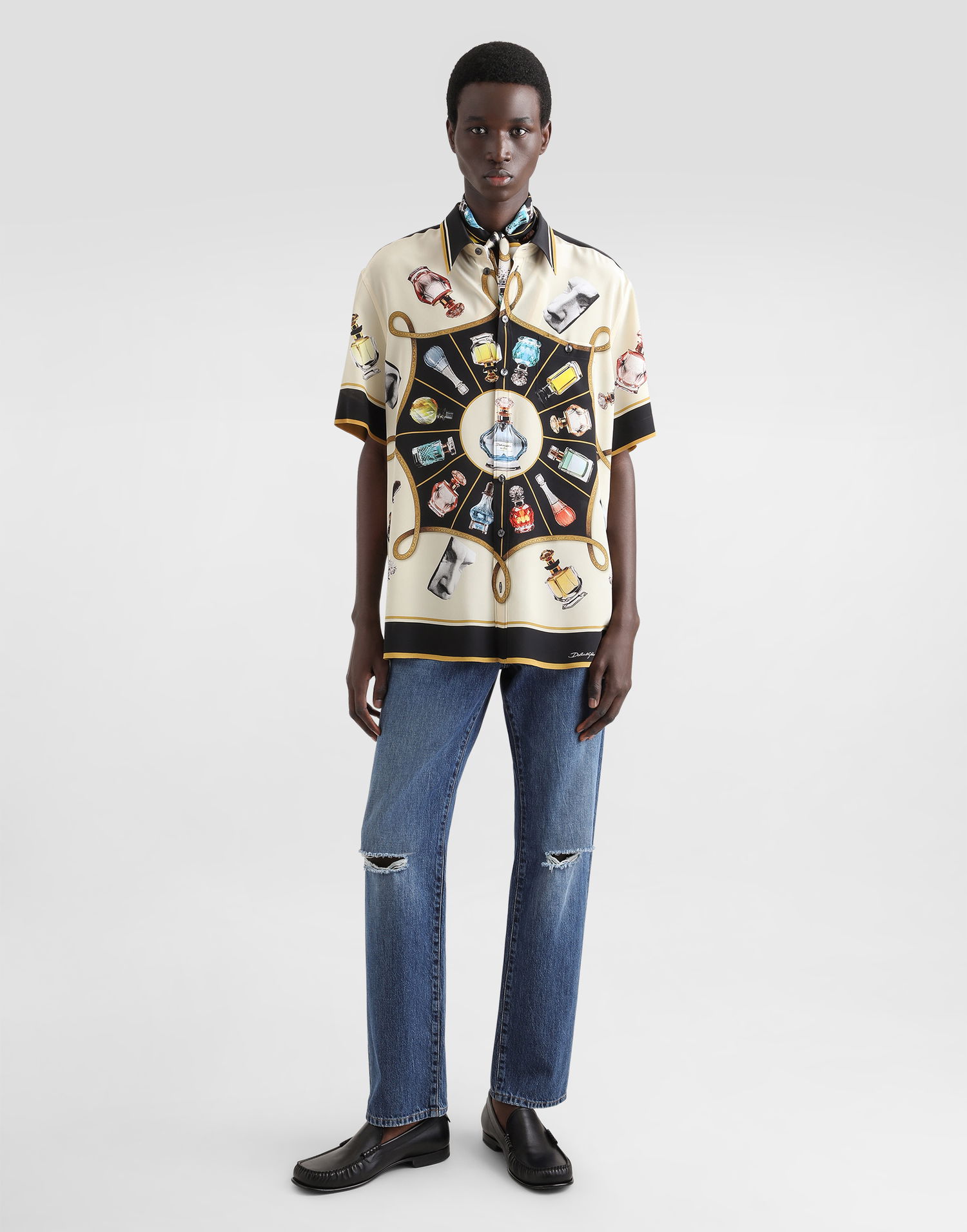Košeľa Dolce & Gabbana Dolce & Gabbana Perfume Print Silk Shirt Béžová | G5LG9THI1V3HH5HZ, 1