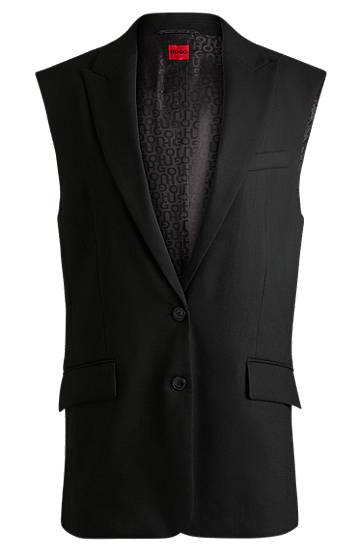 Vesta BOSS Sleeveless Linen-Blend Blazer Čierna | 50537621