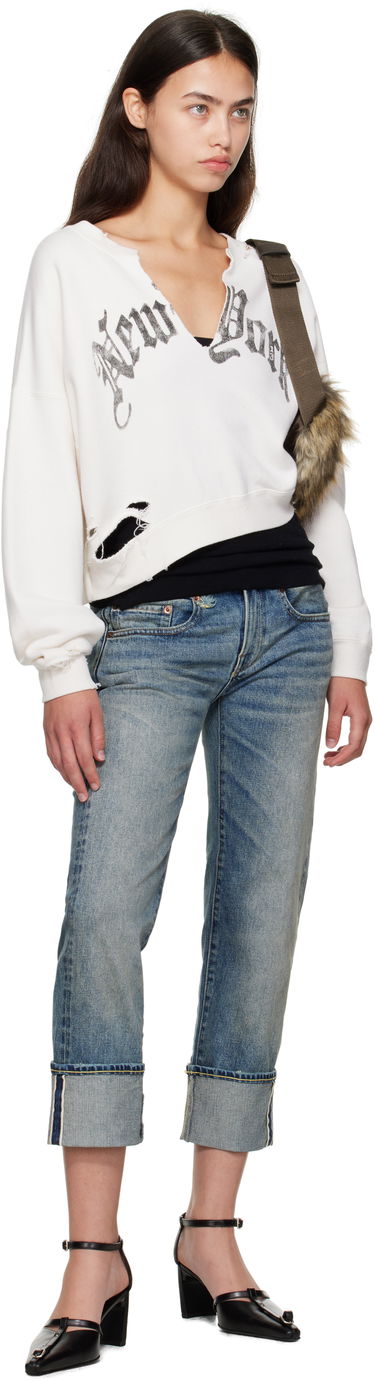 Mikina R13 R13 Cropped Front Slit 'New York' Sweatshirt Biela | R13WK251-K099B, 3