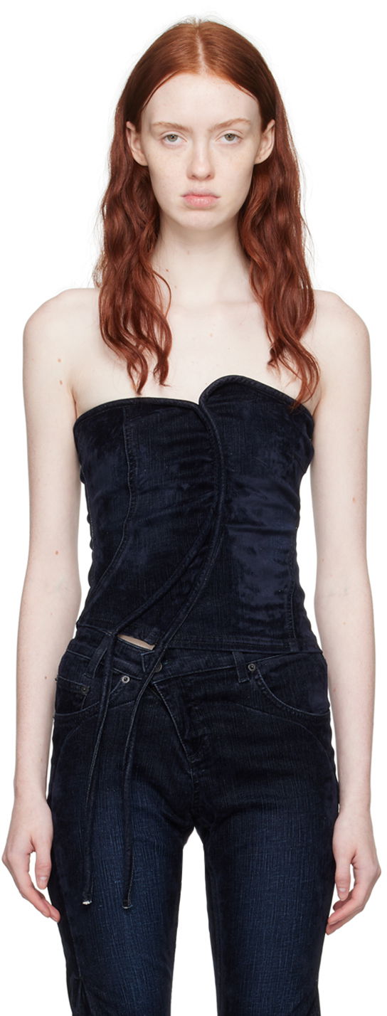 Tielko Ottolinger Ottolinger Asymmetric Denim Tank Top Navy | 1703410