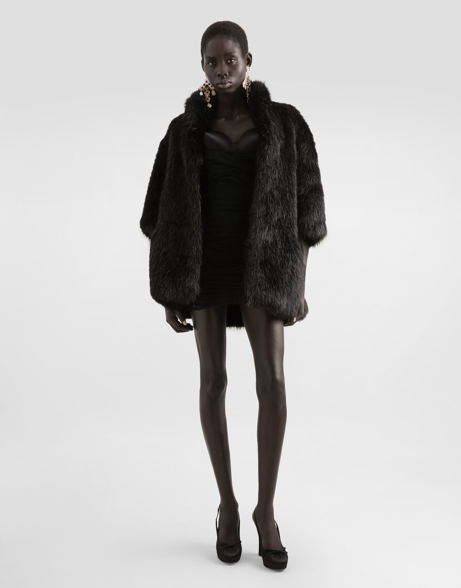 Bunda Dolce & Gabbana Dolce & Gabbana Faux Fur Cropped Jacket Čierna | F0W3TFFUSZ9N0000, 1