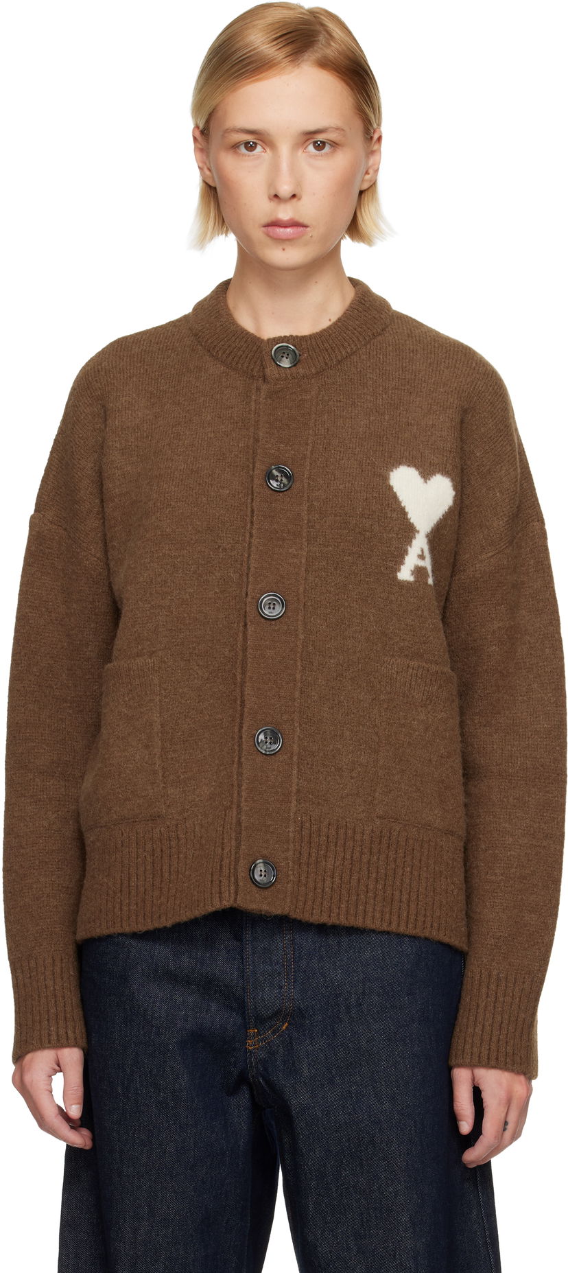 Sveter AMI Alpaca Ami de Coeur Cardigan Hnedá | H25UKC366.KN0135
