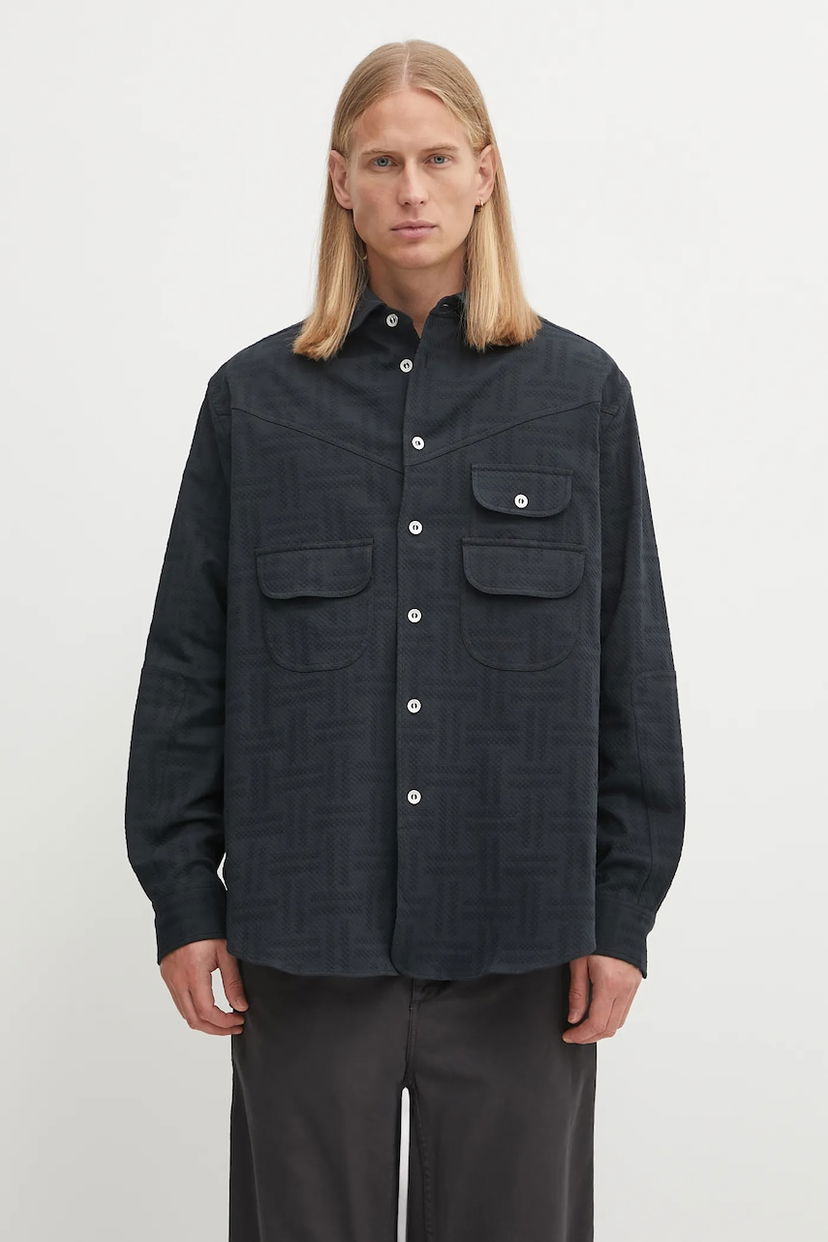 Košeľa KENZO Kenzo Weave Workwear Relaxed Overshirt with Classic Collar Čierna | FF65CH5369JF