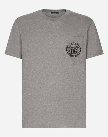 Tričko Dolce & Gabbana Cotton T-shirt With Dg Milano Logo Embroidery Šedá | G8RA2ZG7J6FS8291, 0