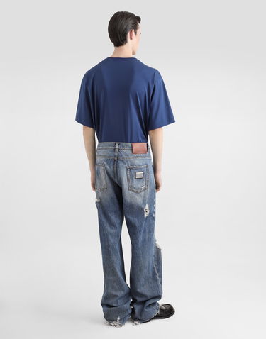 Tričko Dolce & Gabbana Dolce & Gabbana Cotton T-Shirt with Denim Pocket and DG Logo Modrá | G8PN9ZG7O4JB1823, 2