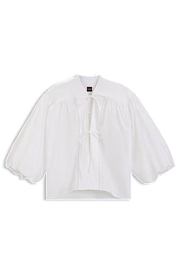 Košeľa BOSS Relaxed-Fit Cotton Poplin Blouse with Tie Neckline Biela | 50552766