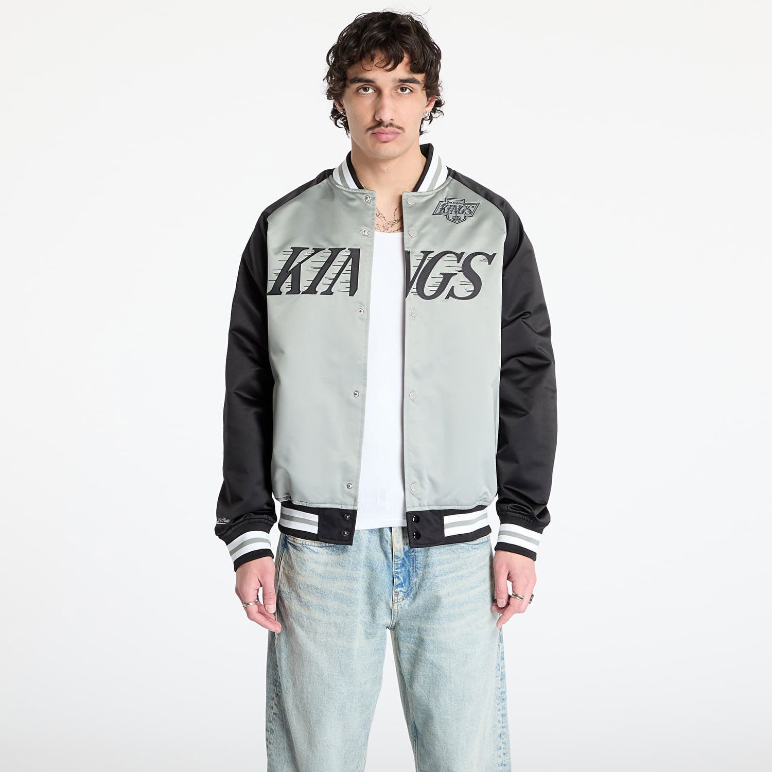 Bomber bunda Mitchell & Ness Mitchell & Ness NHL Kings Double Clutch Satin Vintage Logo Jacket Šedá | JK9196-LAKGYBK, 0