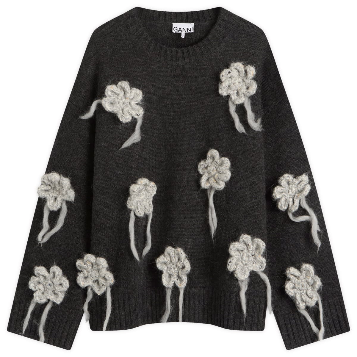 Sveter GANNI GANNI Crochet Flowers Knitted Jumper Šedá | K2624-252, 0