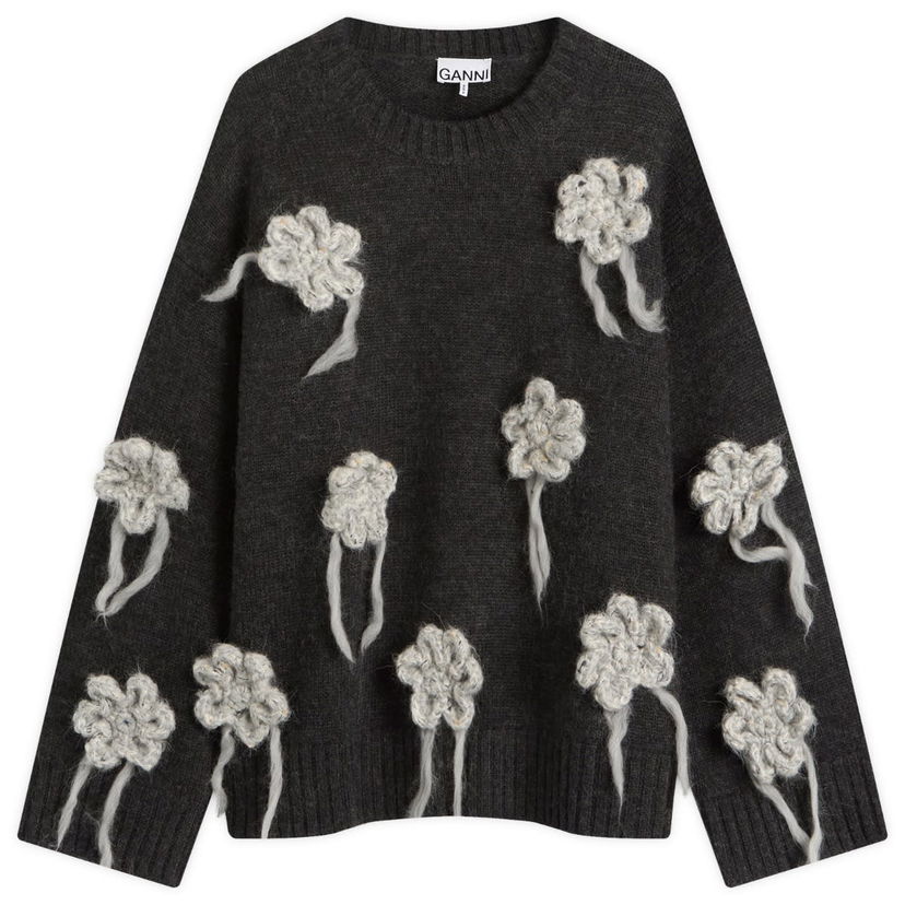 Sveter GANNI GANNI Crochet Flowers Knitted Jumper Šedá | K2624-252