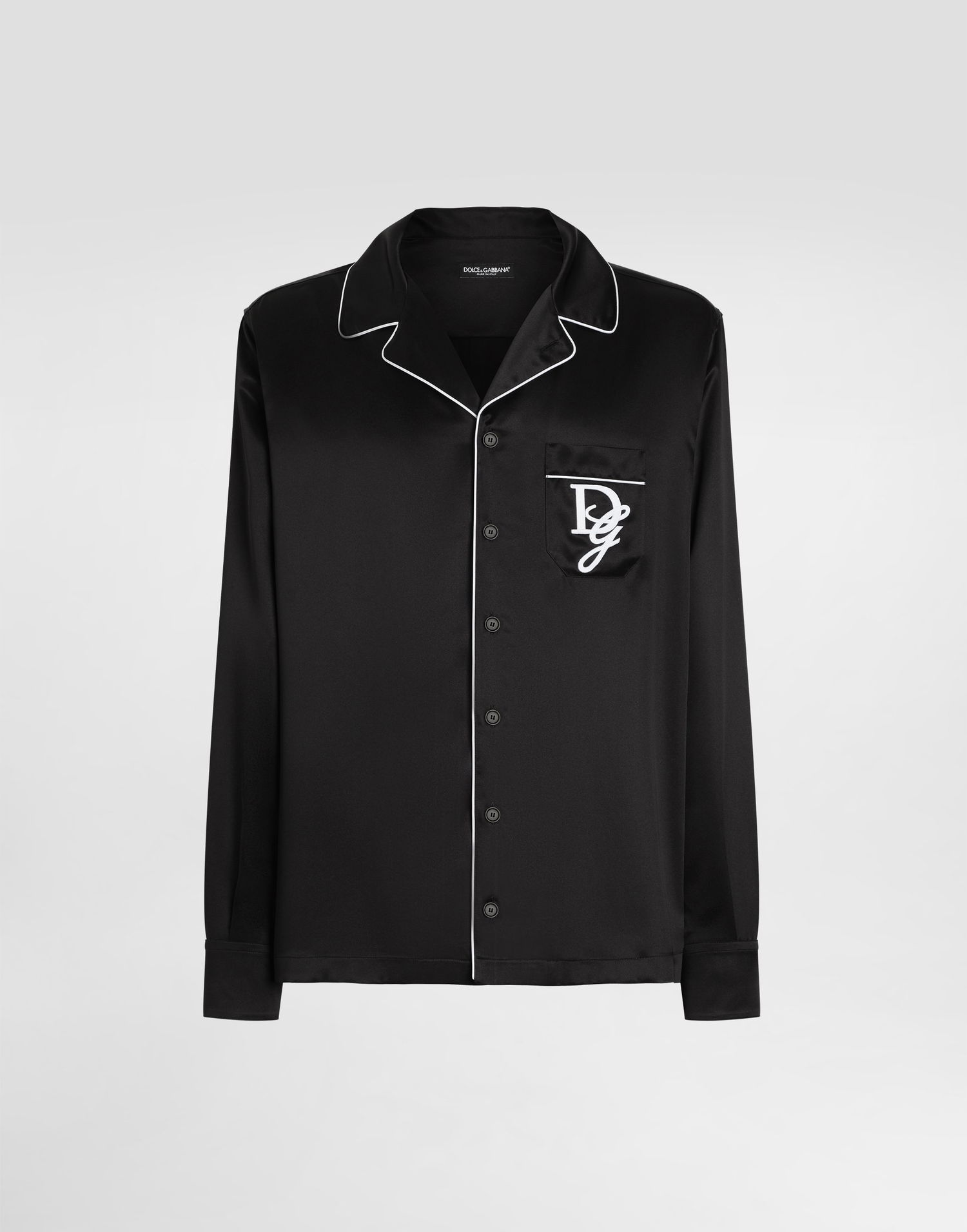 Košeľa Dolce & Gabbana Silk Shirt With Logo Embroidery Čierna | G5IF1ZFU1AUN0000, 0