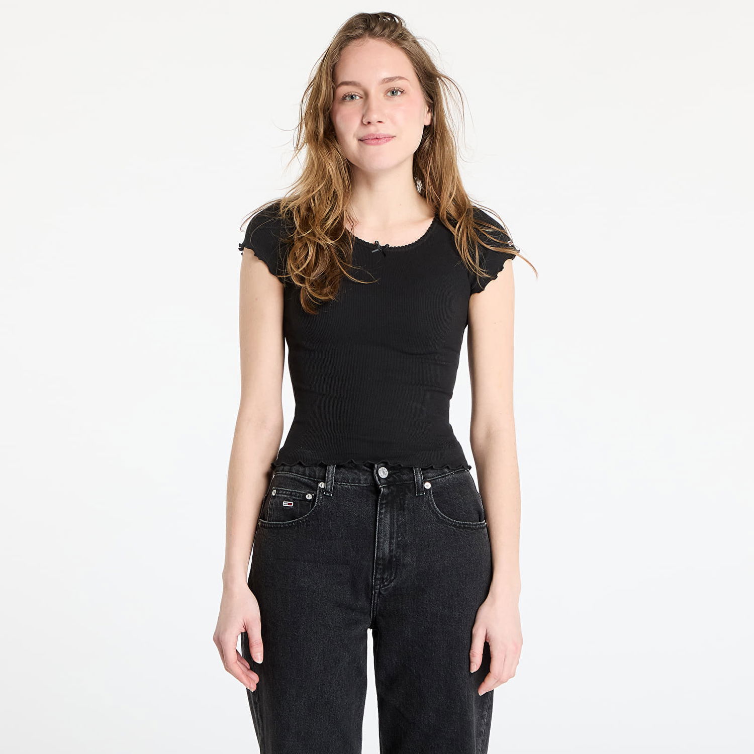 Tielko Tommy Hilfiger Tommy Jeans Slim Scallop Rib T-Shirt Čierna | DW0DW19504 BDS, 0