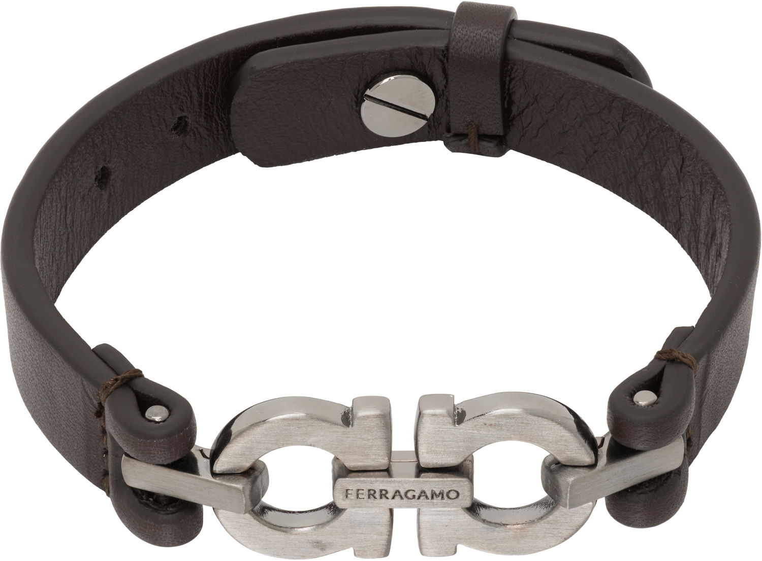 Náramok FERRAGAMO Ferragamo Double Gancini Leather Bracelet Hnedá | 785726, 0
