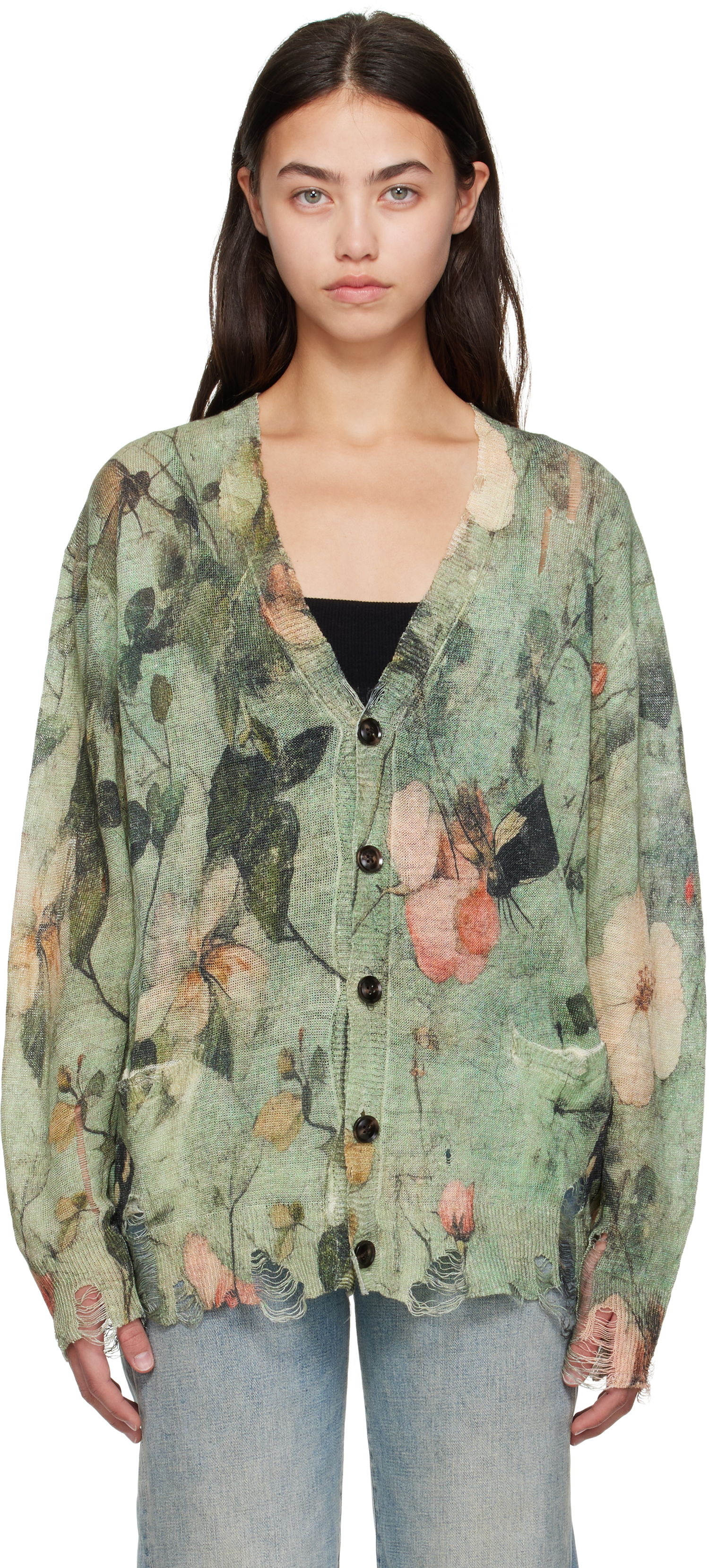 Sveter R13 R13 Boyfriend Floral Cardigan Zelené | R13WY200-Y227A, 0