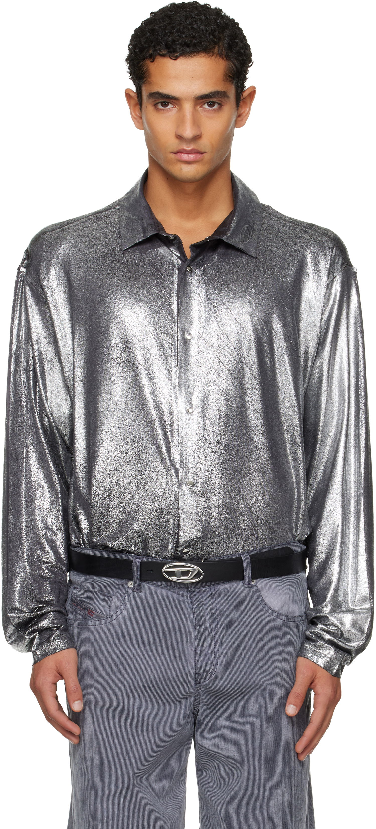 Košeľa Diesel Foiled Long-Sleeve Button-Up Shirt Metalická | A19410-0NKCU-9AW, 0
