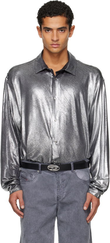 Košeľa Diesel Foiled Long-Sleeve Button-Up Shirt Metalická | A19410-0NKCU-9AW, 0