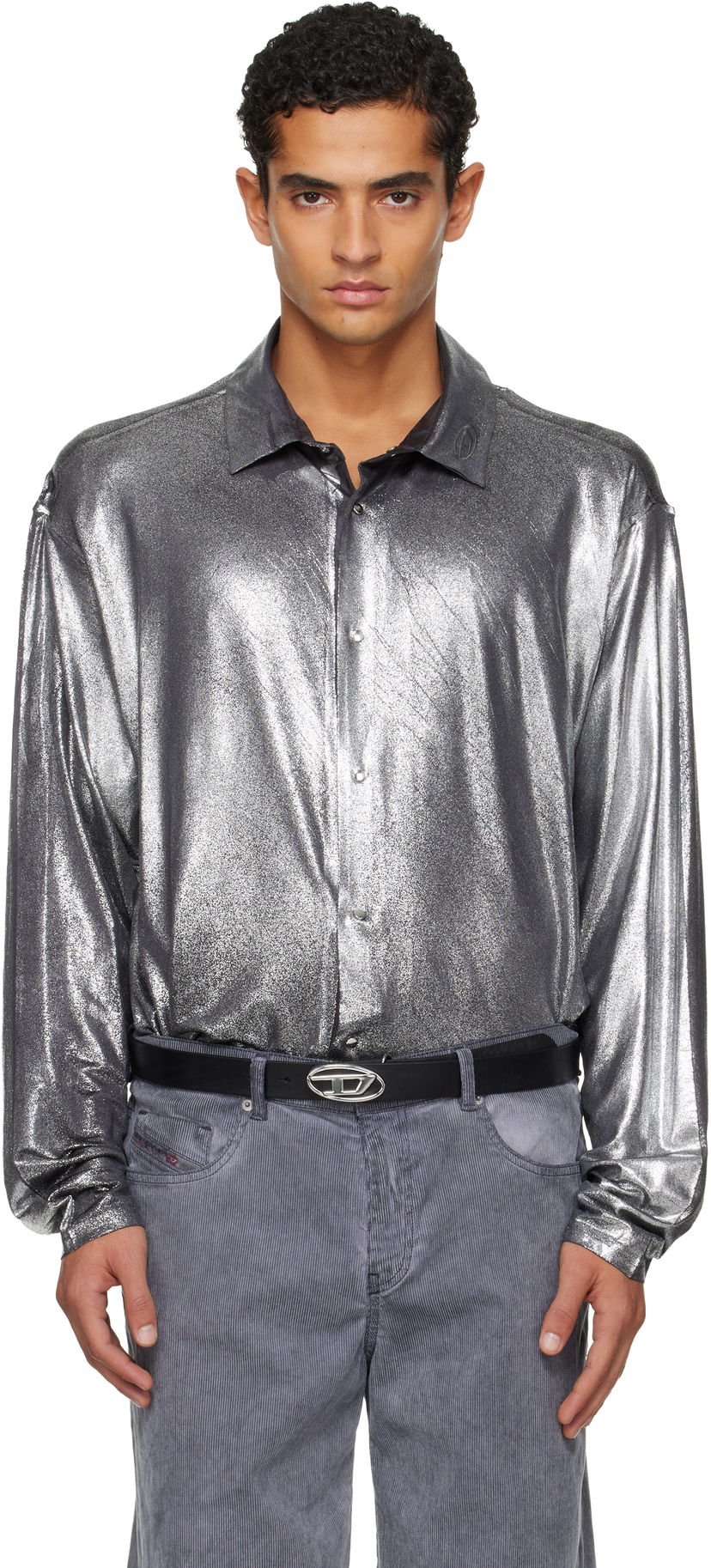 Košeľa Diesel Foiled Long-Sleeve Button-Up Shirt Metalická | A19410-0NKCU-9AW