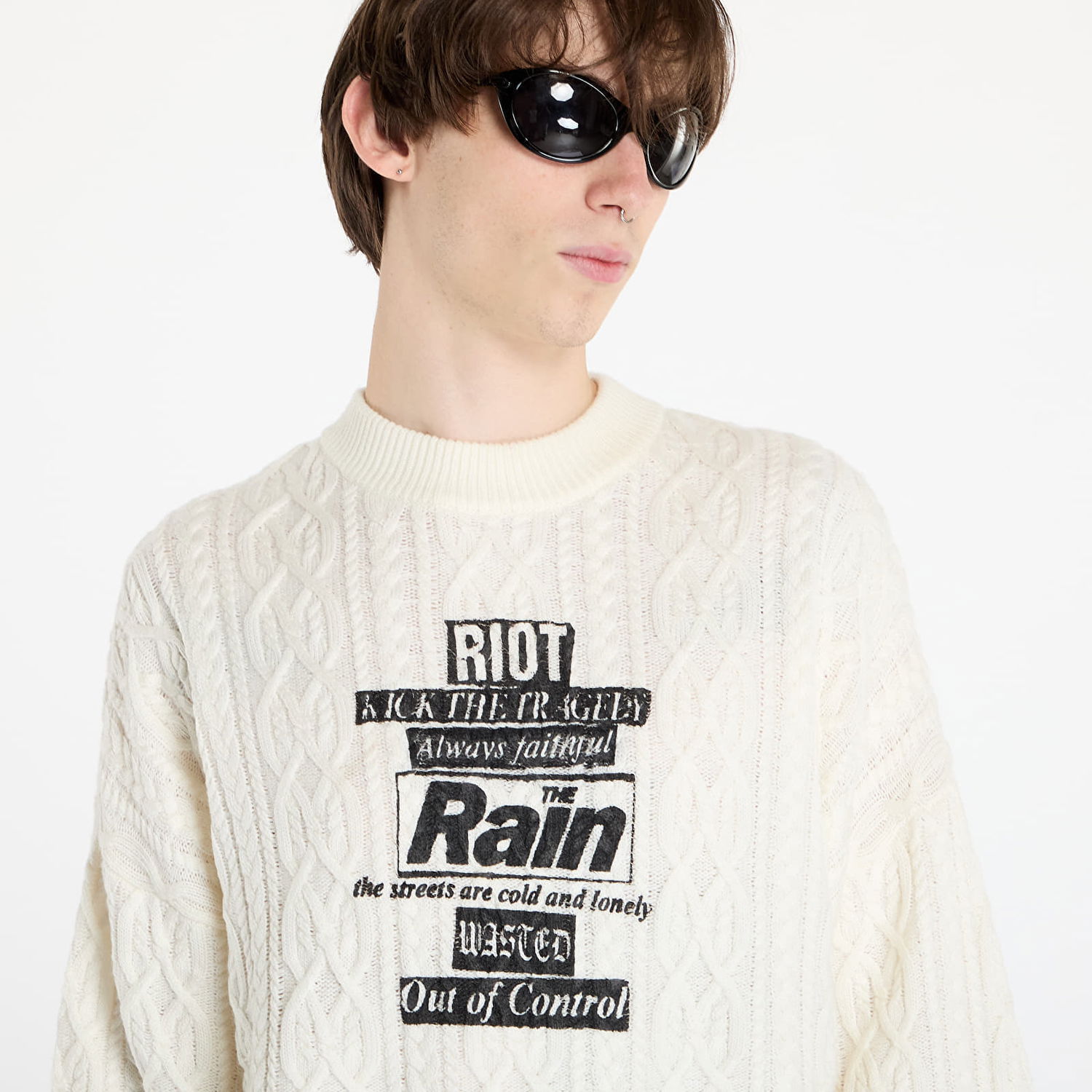 Sveter Wasted Paris Rain Cable Knit Sweater Off-White Biela | WP_000159, 1