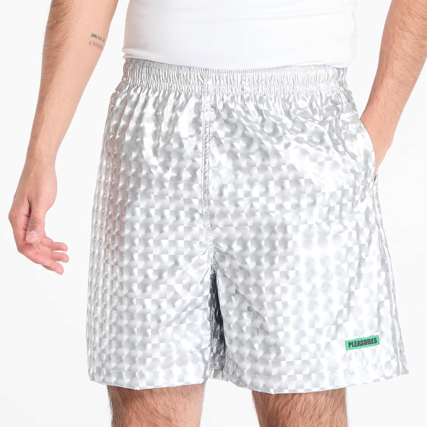 Šortky Pleasures PLEASURES Pulley Active Shorts Metalická | P25SU032 SILVER, 1
