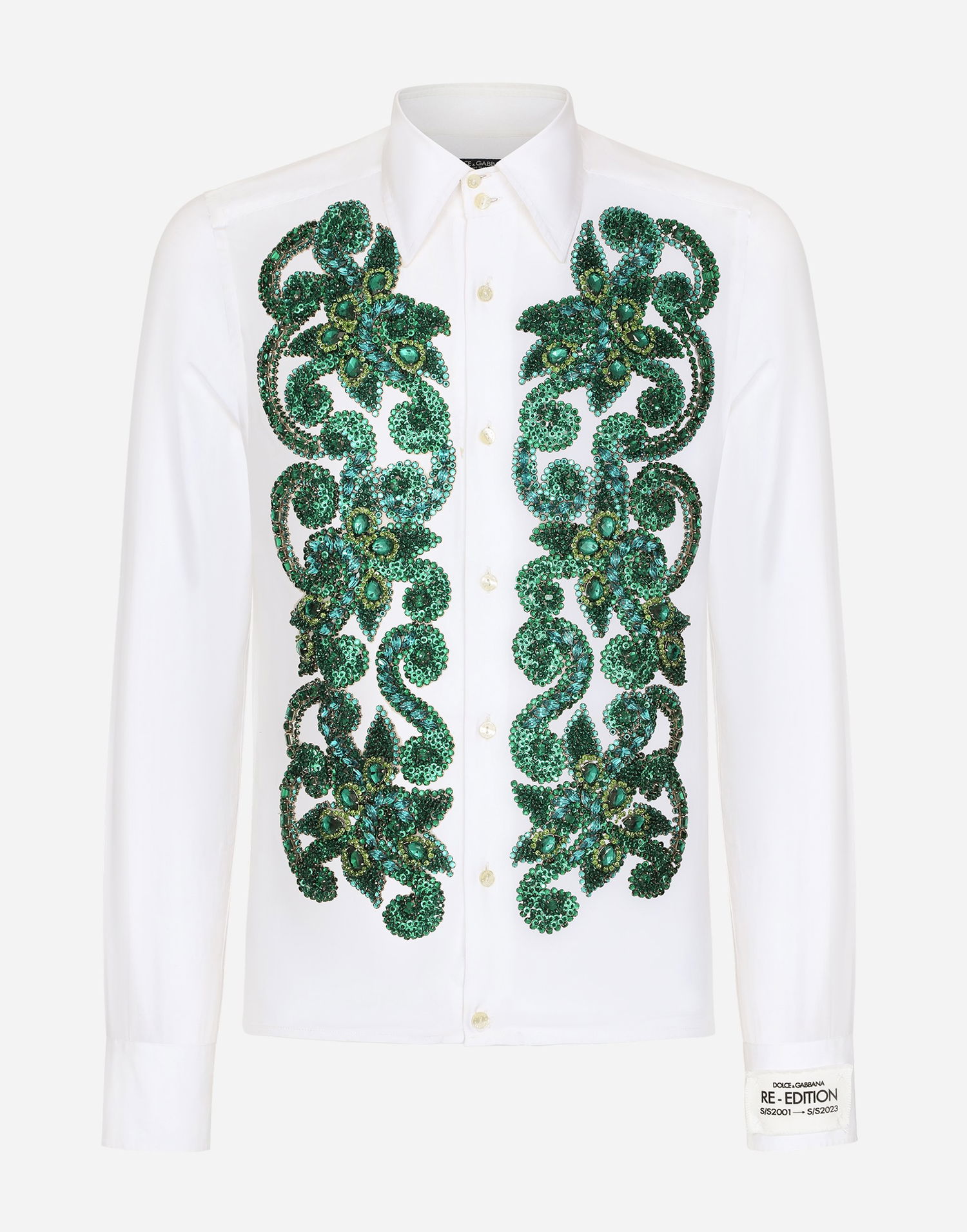 Košeľa Dolce & Gabbana Cotton Poplin Shirt With Green Embroidery Biela | G5KO2ZFU5T9W0800, 0