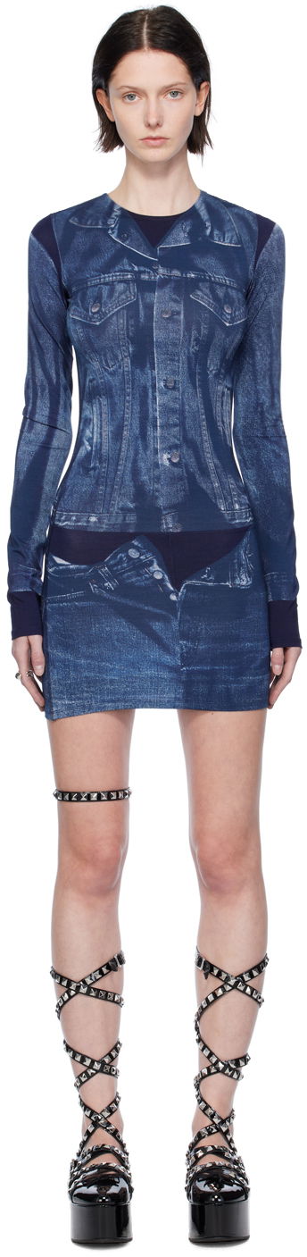 Jean Paul Gaultier Trompe L'oeil Denim Print Minidress