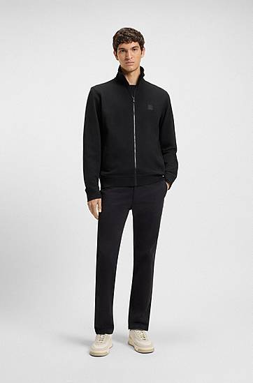 Sveter BOSS Cotton Terry Zip-Up Jacket with Logo Badge Čierna | 50511709, 1