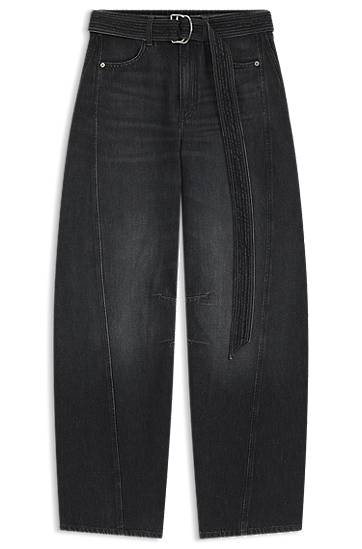 Džínsy BOSS Balloon-leg Jeans Rigid Denim with Belt Čierna | 50548453