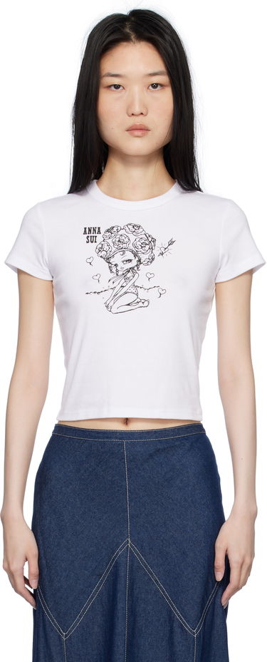Crop Top Anna Sui Crewneck Beach Girl Graphic Cropped T-Shirt Biela | T1025B1, 0