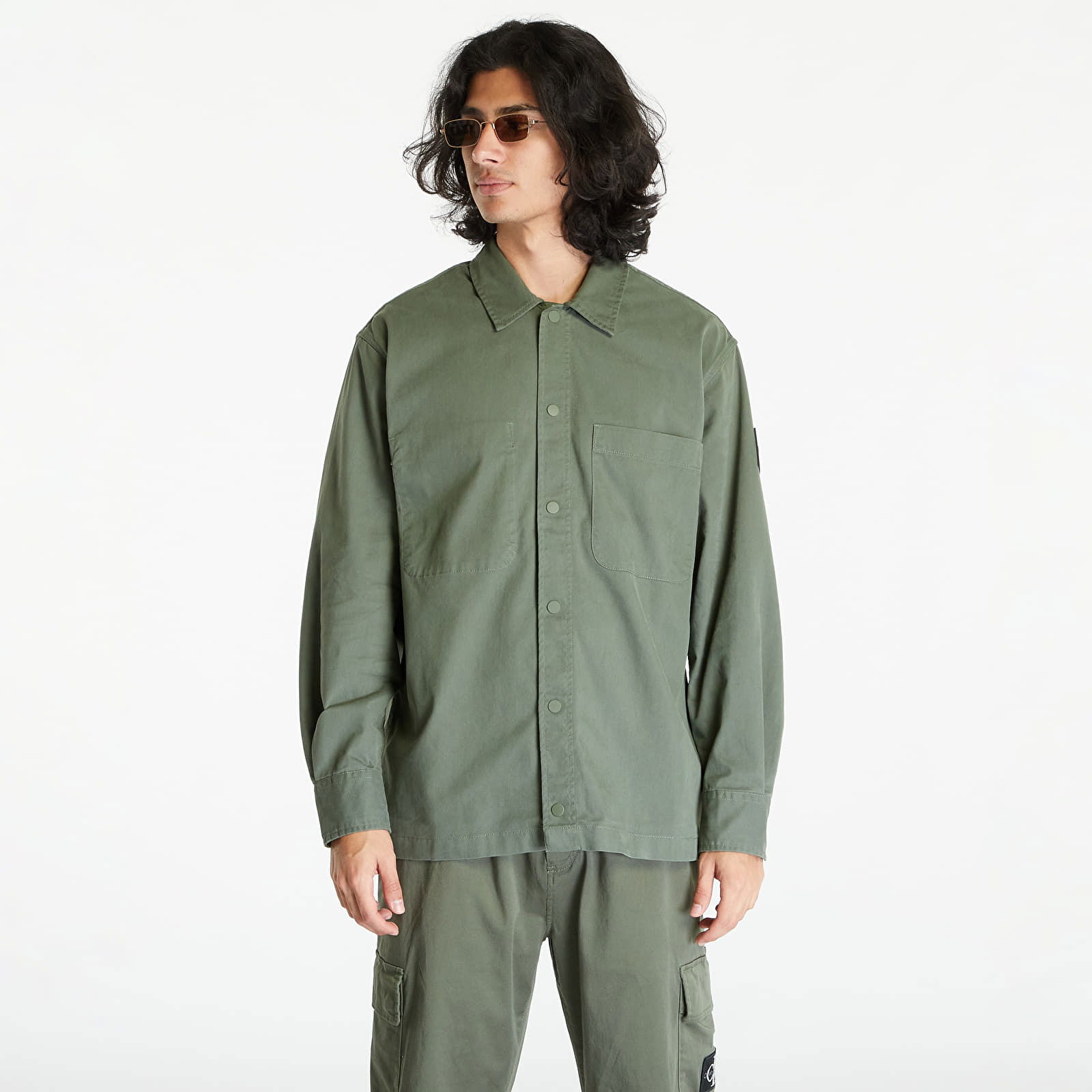 Jeans Topstitch Woven Shirt Green