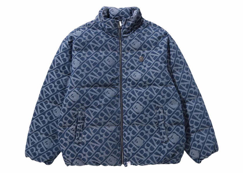 Bunda BAPE BAPE Denim Monogram Puffer Down Jacket Blue Modrá | 1J80-144-055