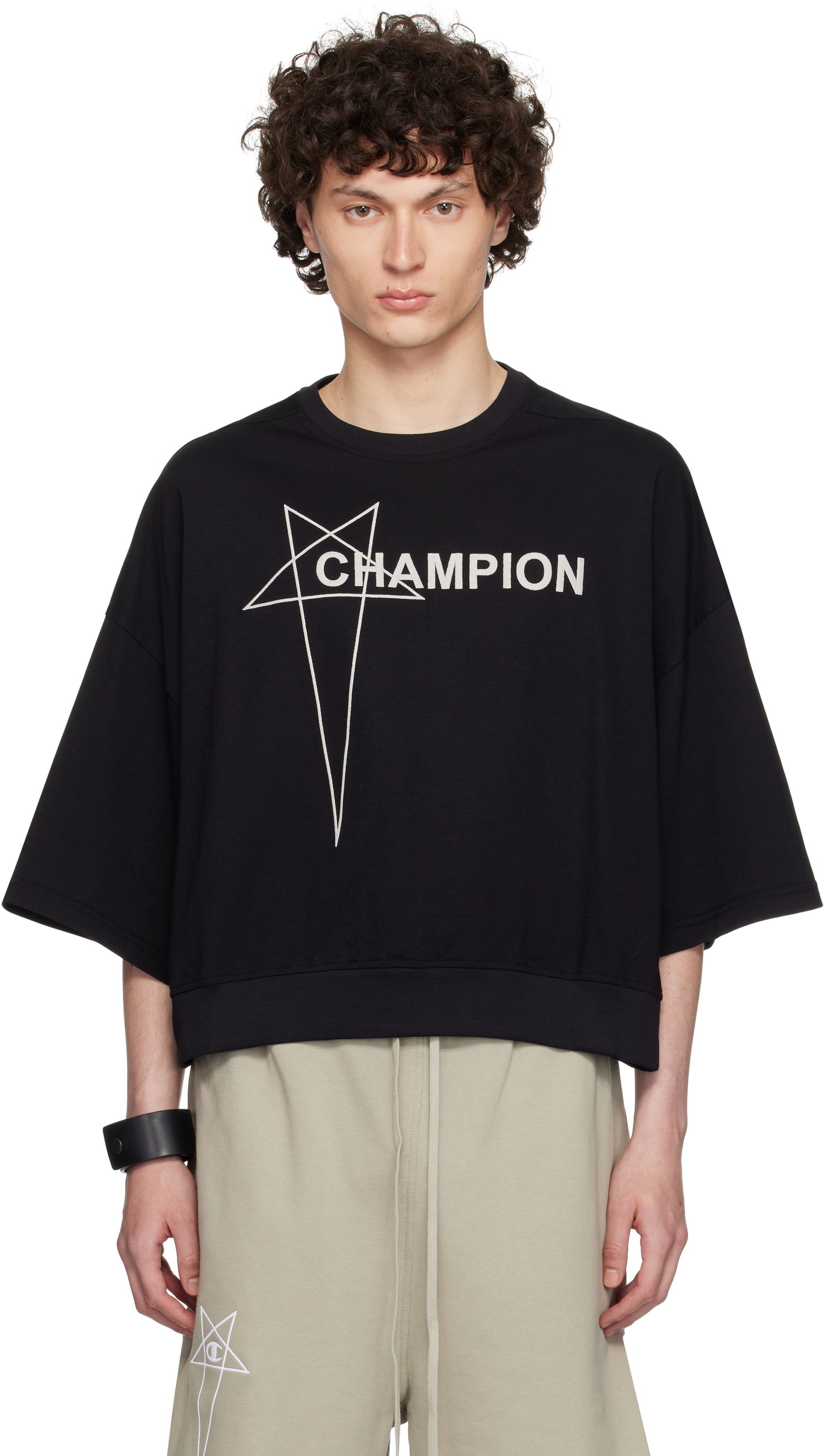 Tričko Rick Owens Rick Owens Champion Edition Tommy Cropped T-Shirt Čierna | CM01E1677 CHJG JERSEY, 0