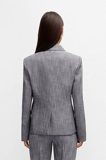 Bunda BOSS Slim-Fit Sharkskin Blazer Šedá | 50531887, 1