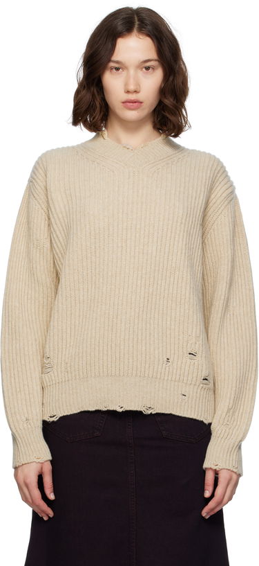 Sveter Maison Margiela MM6 Maison Margiela Distressed Wool Sweater Béžová | S52HN0011 M13138, 0