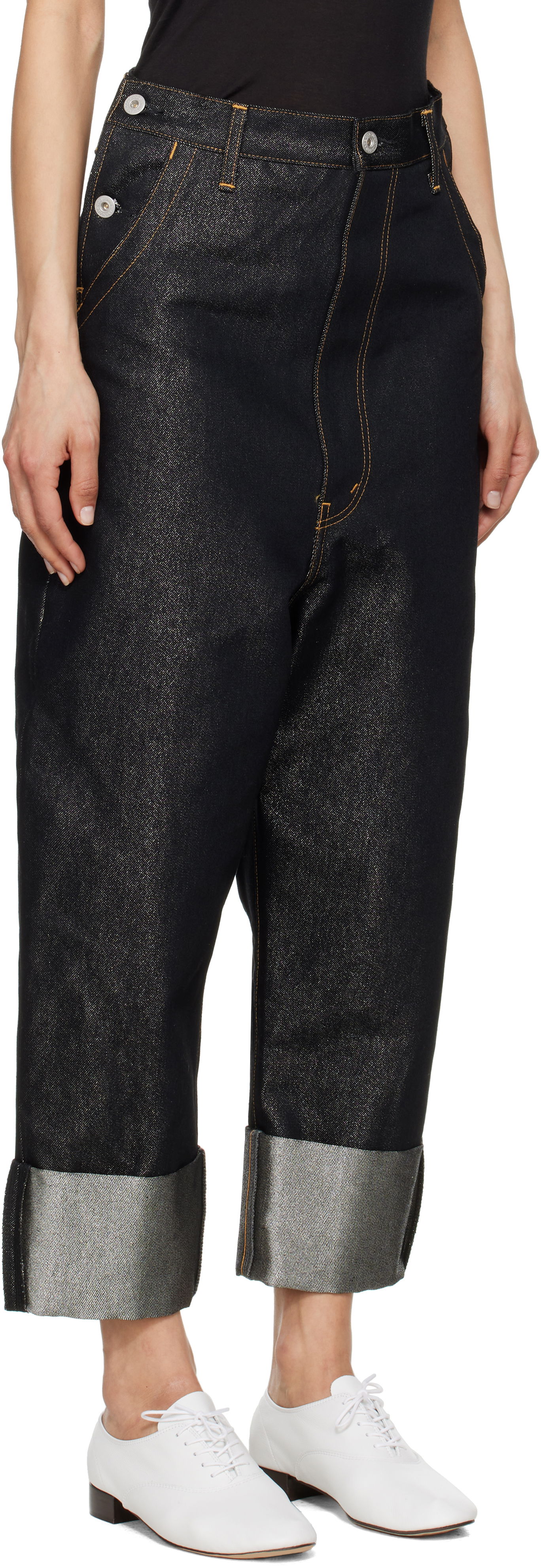 Džínsy Junya Watanabe Junya Watanabe Glitter Denim Cropped Jeans Čierna | JO-P018-051-1, 1
