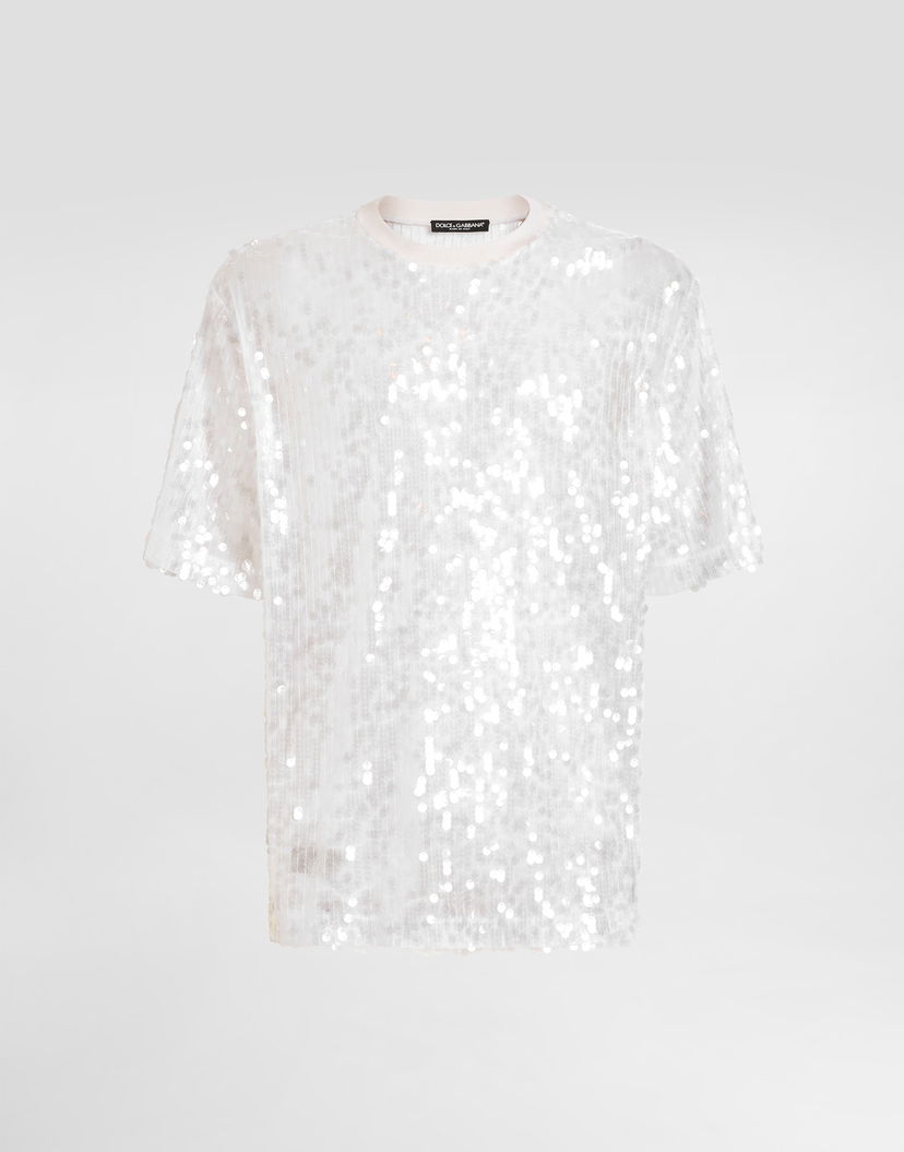 Tričko Dolce & Gabbana Dolce & Gabbana Sequined Short-Sleeved T-Shirt Biela | G8PN9TFLSA8W0800