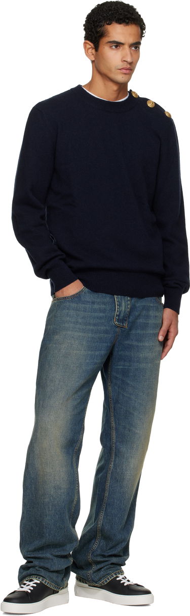 Sveter Balmain Eco-Cashmere Sweater Navy | FH1KD010KI87, 3