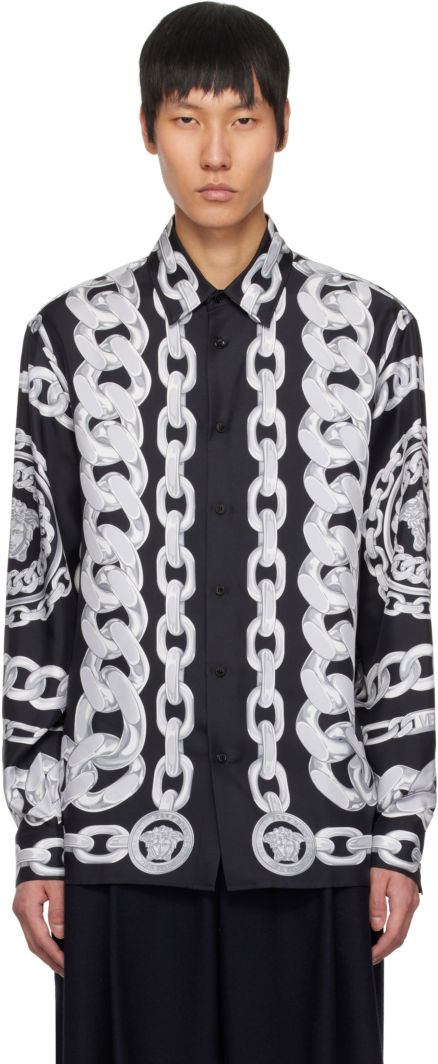 Košeľa Versace Versace Medusa Chains Silk Shirt Čierna | 1019438_1A13397, 0