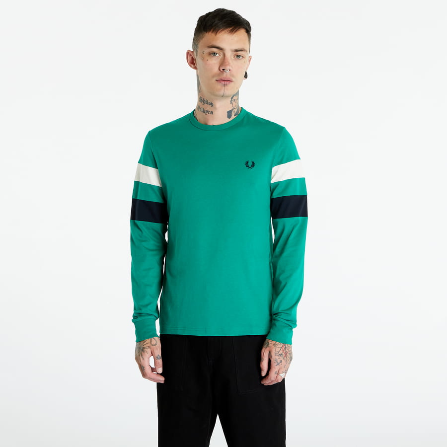 Tričko Fred Perry Panelled Sleeve LS T-shirt Zelené | M5685 R34, 0