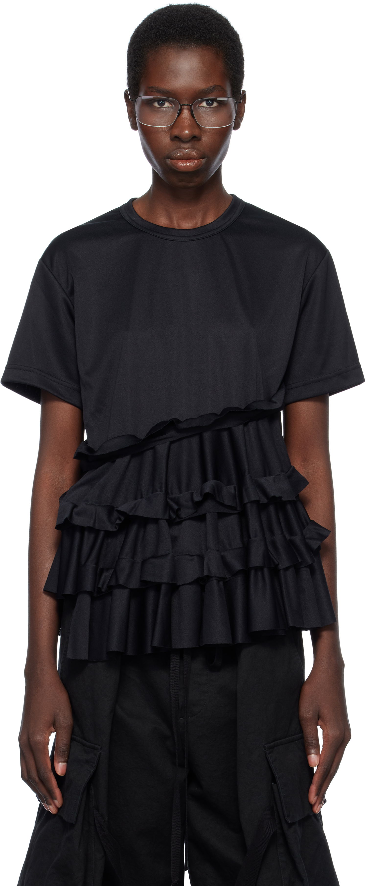 Tričko Comme des Garçons Comme des Garçons T-Shirt with Ruffle Detail Čierna | RO-T008-051-1, 0