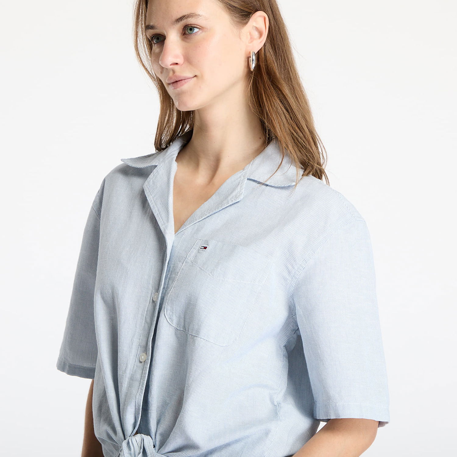 Košeľa Tommy Hilfiger Tommy Jeans Women's Cropped Linen Short Sleeve Shirt Modrá | DW0DW20286 0A8, 1