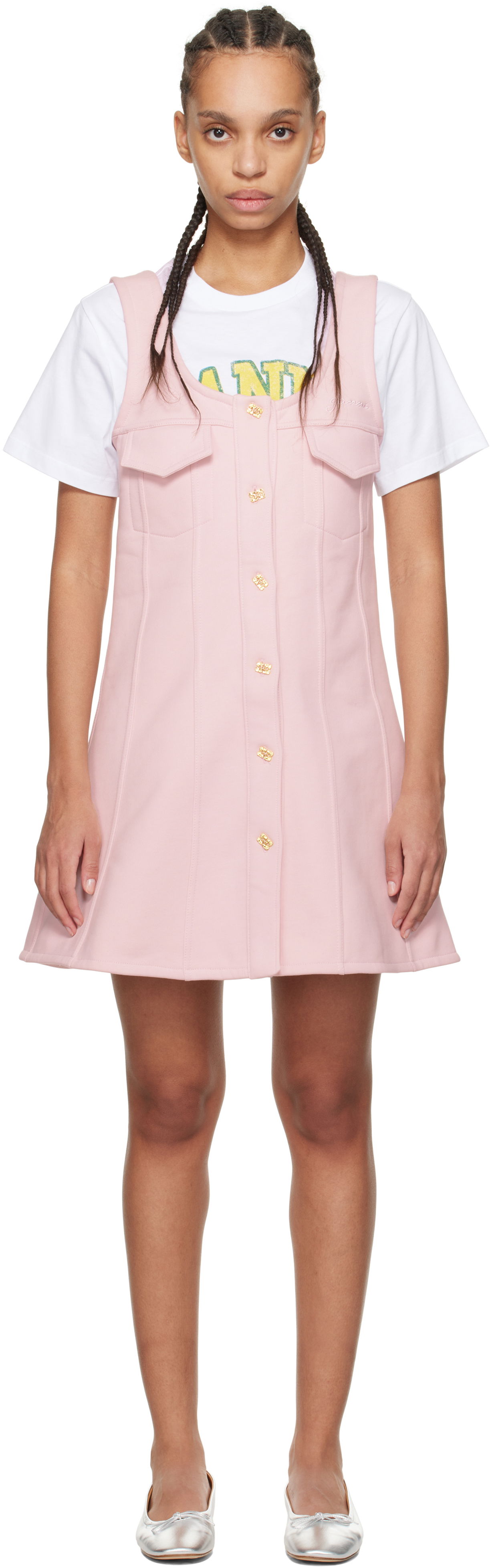 Šaty GANNI Ganni Button-Up Mini Dress Ružová | T4111, 0