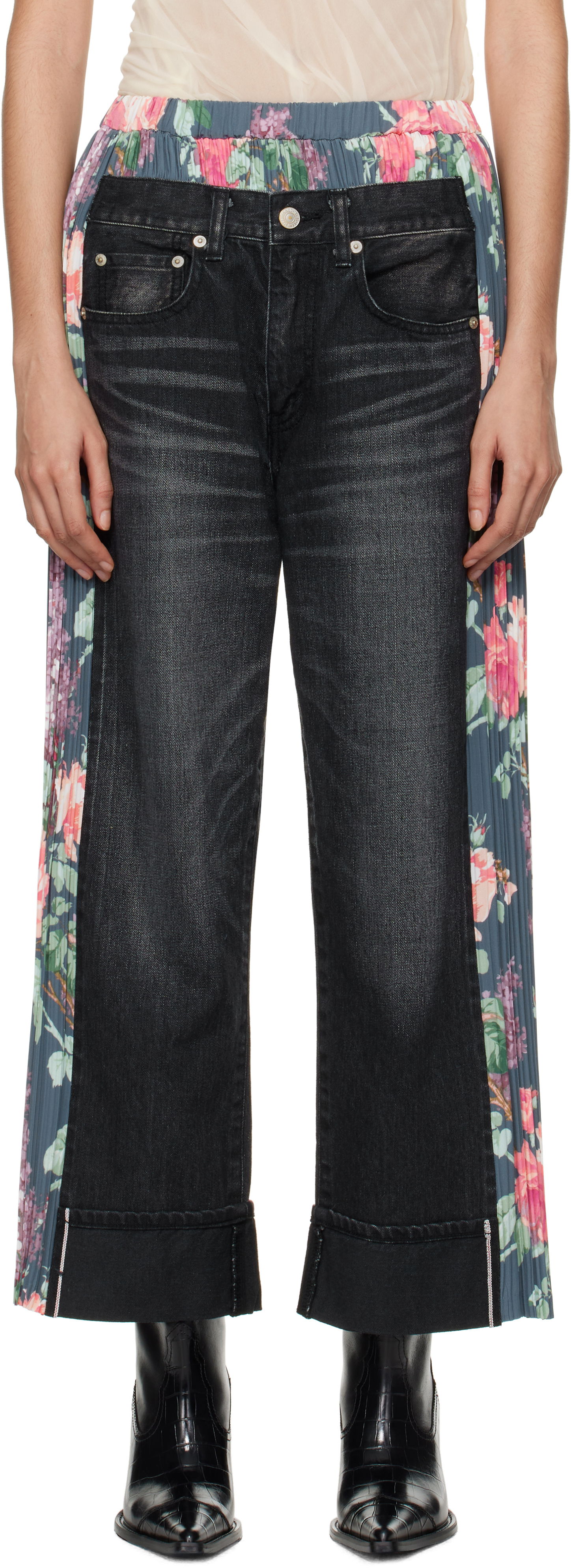 Džínsy Junya Watanabe Flower Print Panel Jeans Čierna | JN-P107-100, 0