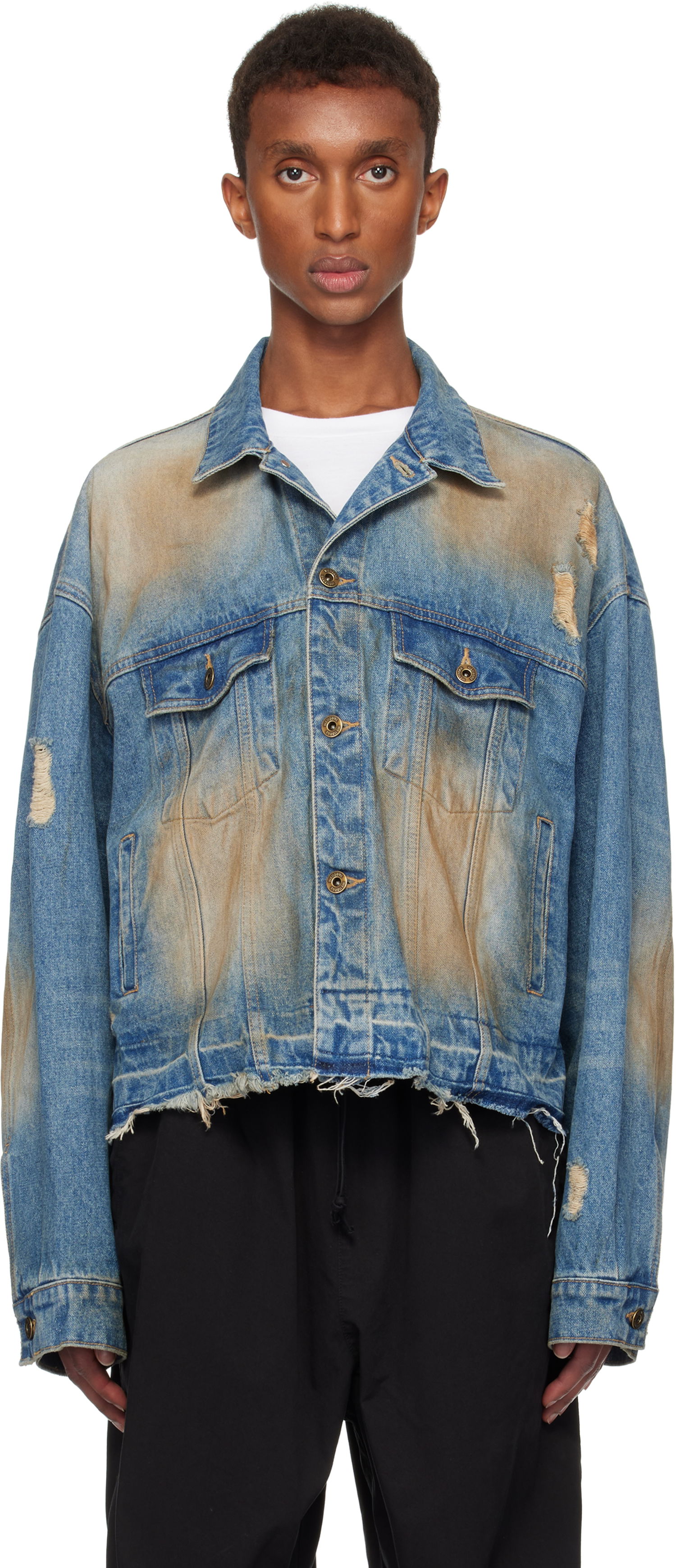 Bunda We11done We11done Distressed Denim Jacket Modrá | WD-DJ3-24-310-U-BL, 0