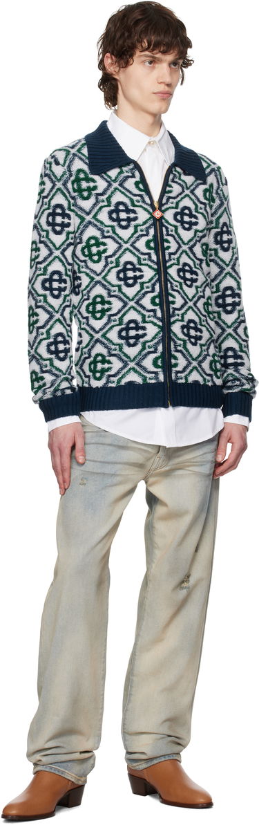 Sveter Casablanca Casablanca Monogram Knit Zip Sweater Biela | MPS25-KW-842-01, 3