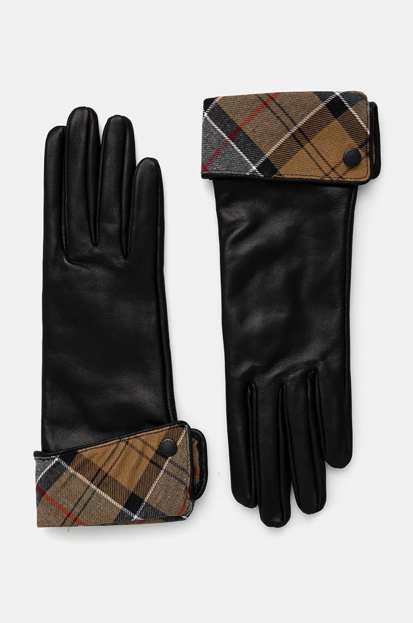 Rukavice Barbour Leather Gloves with Tartan Cuffs Čierna | LGL0005