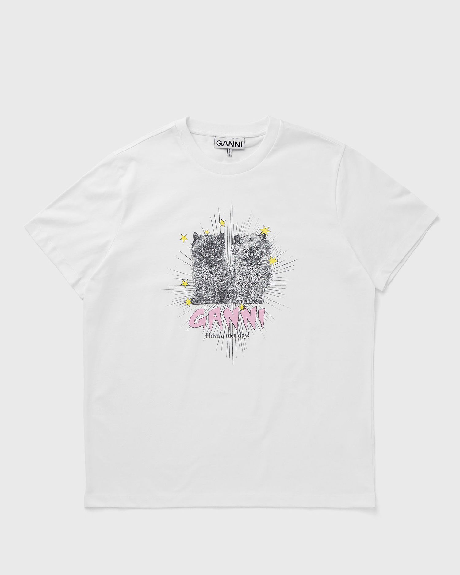 Tričko GANNI Kittens Relaxed T-Shirt With Print Biela | T4060-151, 0